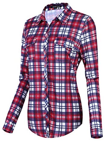 Women's Classic Plaid Shirt Button Down Long Sleeve Blouse