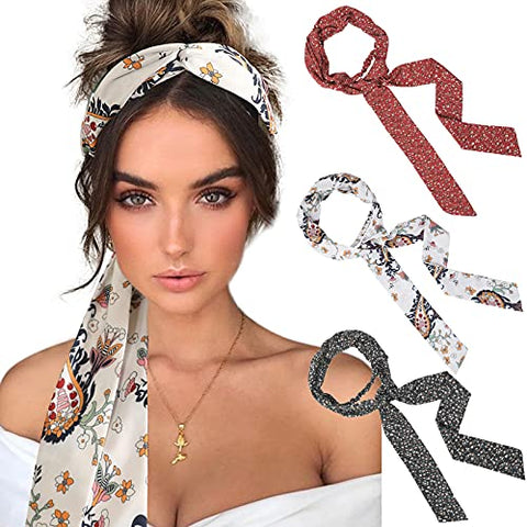 Women Long Head Wraps Bands - Twist Knotted Headbands for Women Long Thick Hair 3PCS Chiffon Criss Cross Head Wraps Non Slip Hair Band (navy red white)