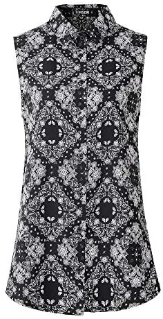 TIMSEM Womens Sleeveless Floral Printed Chiffon Casual Blouse Shirts Tops