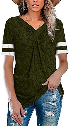 Womens Summer Tops V Neck T Shirts Loose Fit Casual Tunic Shirts