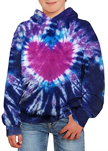 GAMISOTE Unisex Kids Tie Dye Sweatshirt Boys Girls Hooded Kangaroo Pocket Pullover Hoodies