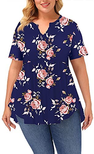 Women's Plus Size Tunic Tops Short Sleeve Floral Tunics for Leggings
