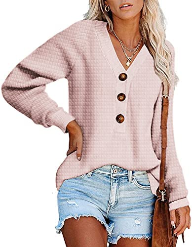 Womens Fall Casual Sweatshirts Button Down Henley Tunic Tops Long Sleeve Solid Activewear Pullover