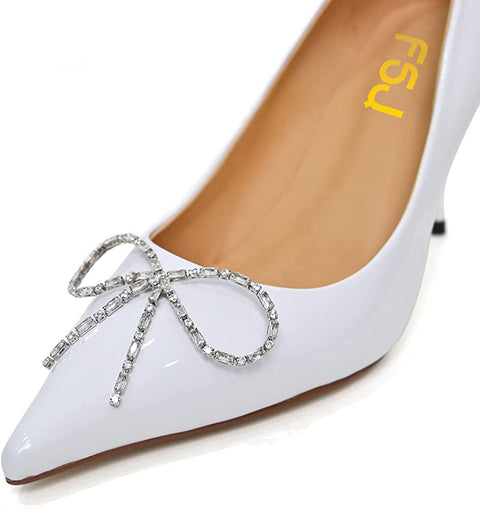 FSJ Women Fashion Pointed Toe Studded Classic Stiletto High Heel Dress Slip on Pumps Cute Buckle Wedding Party Shoes with Rhinestone Size 4-15 US