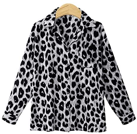 Women's Long Sleeve V Neck Button Down Blouses Fashion Leopard Print Shirts