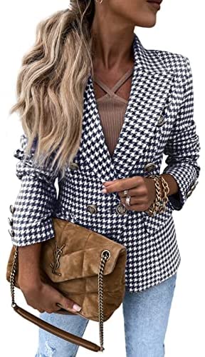 GAMISOTE Womens Casual Blazer Plaid Slim Fit Lapel Work Office Outerwear Jacket Suit
