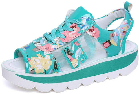 Floral Print Platform Sandals for Women Breathable mesh walking Casual shoes Chunky sports sandals