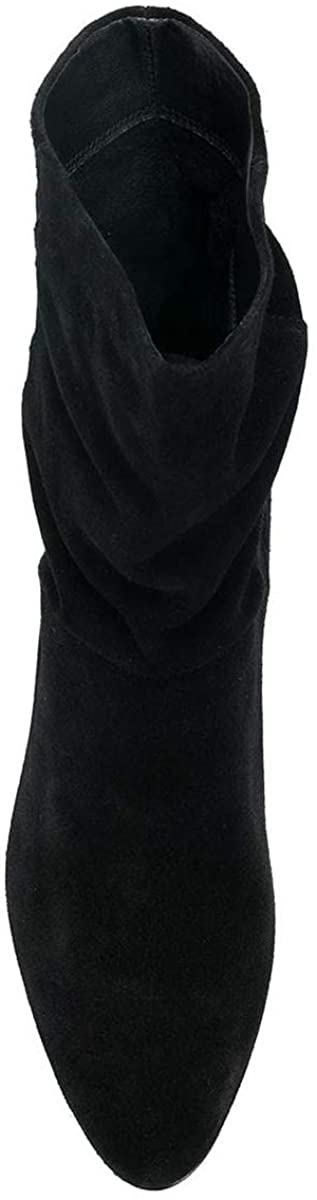 FSJ Women Fashion Closed Toe Mid Calf Boots Mid Thick Heels Stretchy Slouch Booties Shoes Size 4-15 US