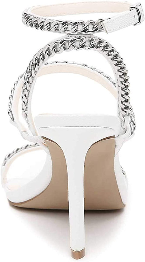 Sexy Bridal Women Chain Strappy Sandals Slim High Heel Ankle Strap Slingback Wedding Dress Shoes Size 4-15 US