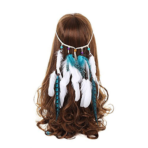 AWAYTR Boho Fancy Feather Headband - Women Hippie Hairband Festival Headwear Hair Hoop