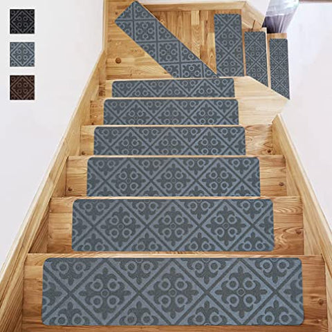 Fungzou Stair Treads Carpet Non-Slip 8”x 30”Indoor Set of 15 Pack, Stair Rugs Runner for Wooden Steps Anti Slip Tape Moving Stair (Brown)