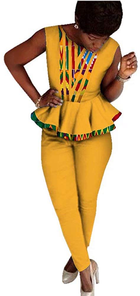 XIAOHUAGUA African Print Sleeveless Tops 2 Pieces Long Pants Trousers Sets Casual Shirts