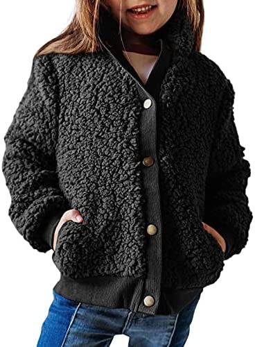 GAMISOTE Girls Warm Fleece Jacket Button Up Faux Shearling Chunky Outerwear Coat With Pockets