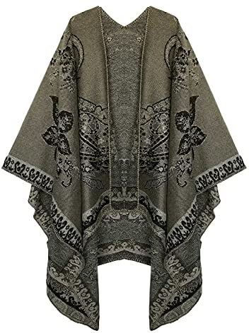 Women's Color Block Shawl Wrap Open Front Poncho Cape