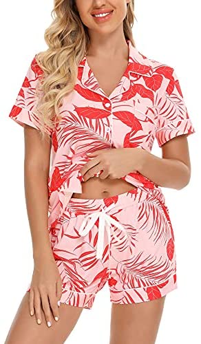Womens Pajamas Set Short Sleeve Sleepwear Button Down Nightwear Shorts Soft Pj Sets S-XXL