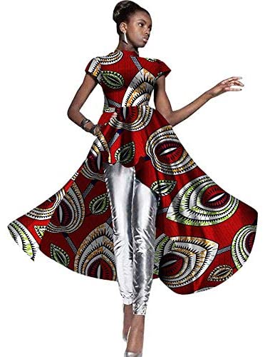 XIAOHUAGUA African Print Skirts Short Sleeves Asymmetric Women's Dress Dashiki Print Clothing