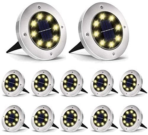 Aogist Solar Ground Lights 12 Packs, 8 LED Solar Garden Lights, Outdoor Solar Disk Lights, In-ground Outdoor Landscape Lights for Pathway Yard Walkway Patio Lawn Path (Cold White)