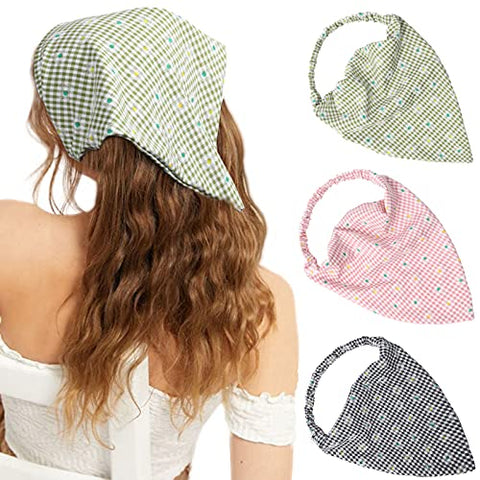 Floral Elastic Hair Scarf Headband - 3 PCS Chiffon Head Kerchief Headband Print Floral Hair Scarves with Hair Clips Kerchief Head Scarf Hair Bandanas for Women (White/Beige/Purple)