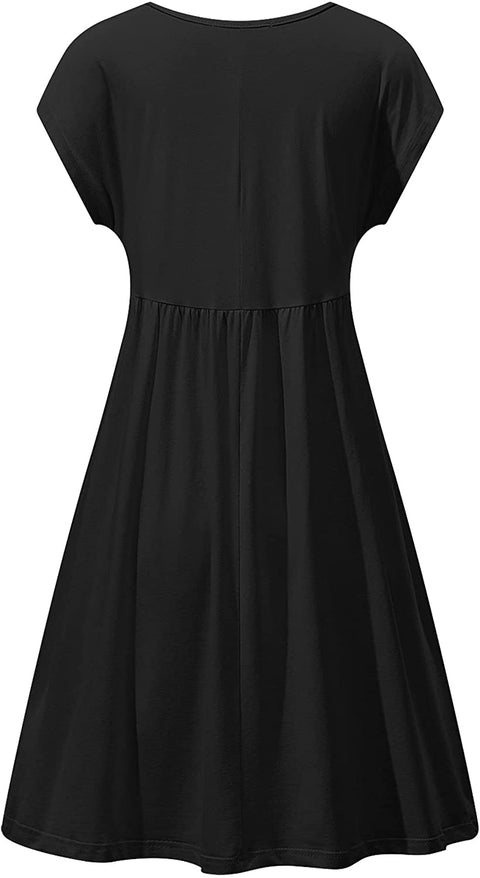 TIMSEM Women's Short Sleeve Dresses V Neck Half Button Summer Floral Smock Dress