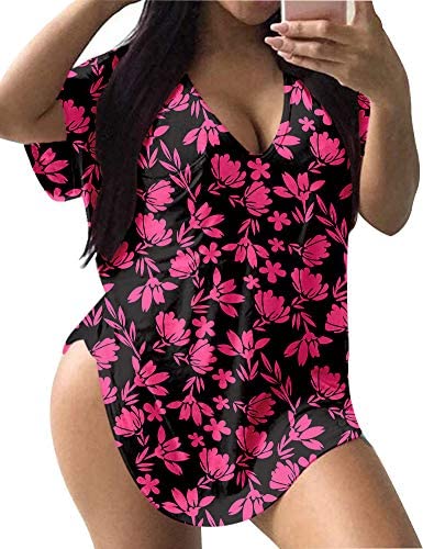 Plus Size Tops for Women Tie Dye Print Casual Scoop Collar T Shirts with Pockets