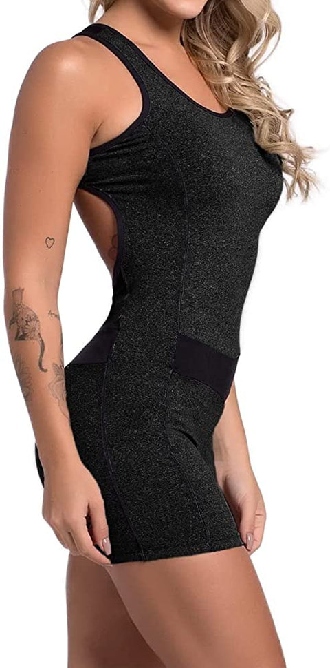 Womens Sleeveless Workout Rompers Active Yoga Running Bodycorn Jumpsuit Activewear