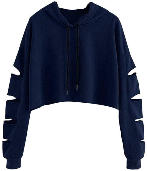 Women's Casual Striped Long Sleeve Crop Top Sweatshirt Pullover