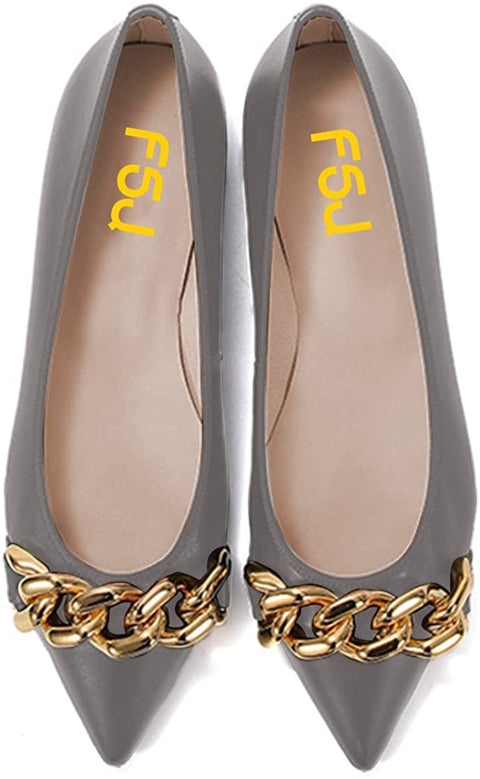 FSJ Women’s Flats Comfortable Flats Shoes Office Slip on Pointed Toe Chain Ballet Flats Low-Cut Wide Width Casual Loafer Flats Shoes Size 4-15 US
