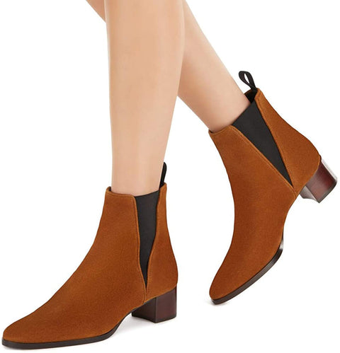 Women Boots Comfy Cutout Medium Chunky Heels Round Toe Pull On Classic Office Shoes Size 4-15 M US