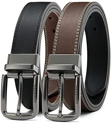 Reversible Belts for Men, CHAOREN Leather Dress Belt 1 3/8" Black & Brown Adjustable Trim to Fit