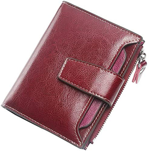 Womens Wallet, Lavemi Leather Wallet RFID Blocking Small Bifold Compact Credit Card Holder for Women with ID Window Zipper Pocket