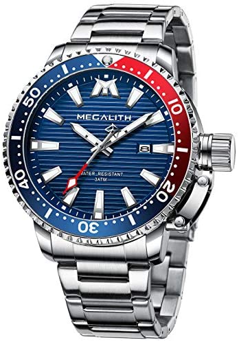 MEGALITH Mens Watches with Stainless Steel Waterproof Analog Quartz Fashion Business Luminous Metal Watch for Men, Auto Date