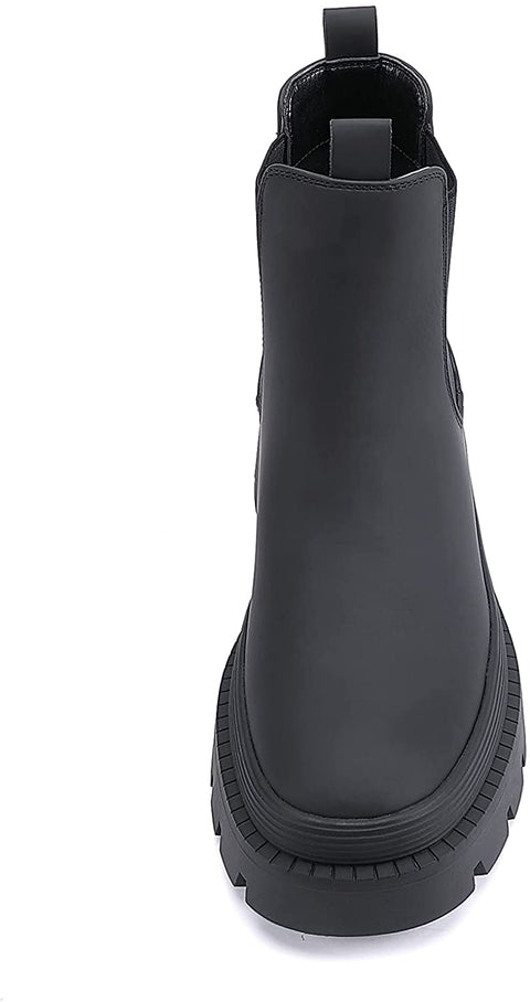 EETTARO Women's Low Heel Chelsea Boots Round Toe Elastic Ankle Boot Ladies Slip On Waterproof Leather Booties