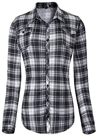 Women's Classic Plaid Shirt Button Down Long Sleeve Blouse
