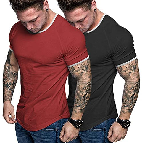 Men 2 Pack Muscle Shirt Bodybuilding Gym Workout Shirt Short Sleeve Tee