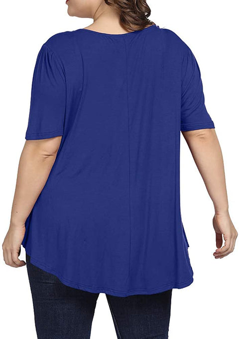 Women Plus Size Tops Summer Casual Pleated Flowy Loose Scoop Neck Shirts