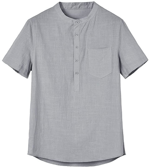 Karlywindow Men's Cotton Linen Henley Shirt Short Sleeve Hippie Casual Comfort Beach Yoga T Shirts