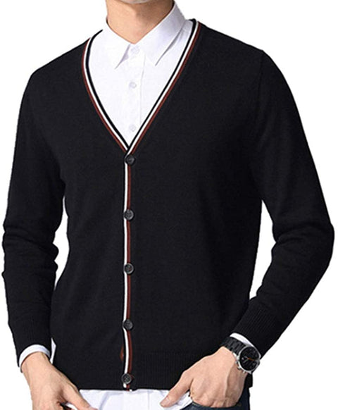 Men's Button Down V-Neck Cardigan Casual Basic Designed Long Sleeve Sweater