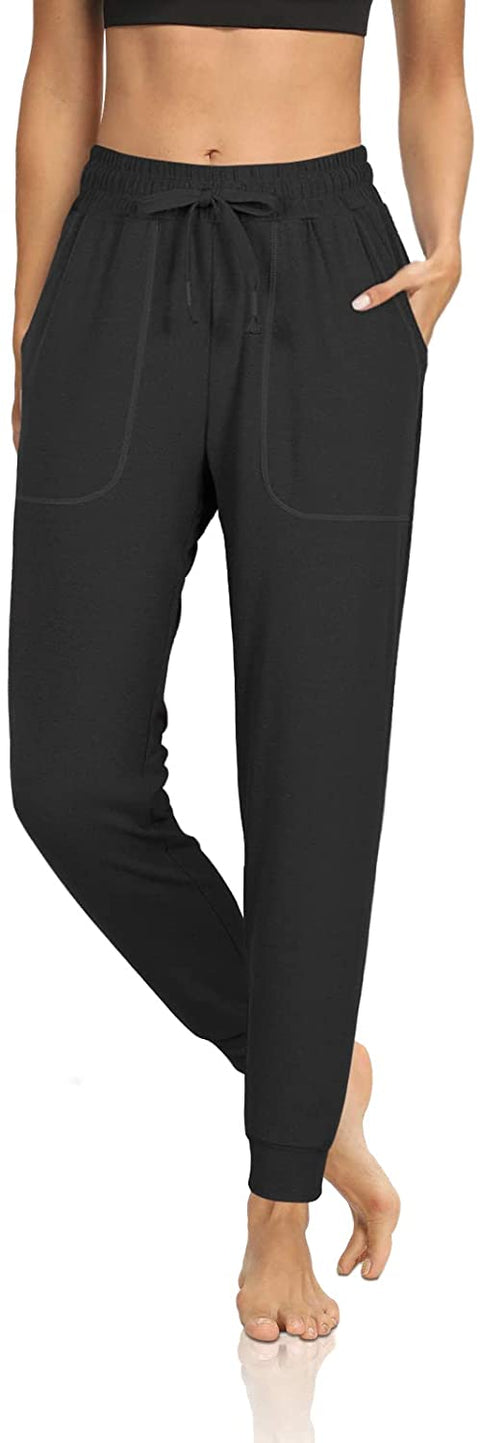 Fleece Joggers for Women Drawstring Yoga Pants with Pockets for Women Stretchy Sweatpants Workout Lounge Pants Black Large