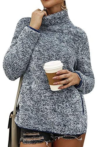 Women's Turtleneck Solid Fuzzy Sweatshirt Plain Long Sleeve Sweatshirts