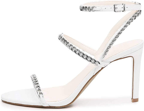 Sexy Bridal Women Chain Strappy Sandals Slim High Heel Ankle Strap Slingback Wedding Dress Shoes Size 4-15 US