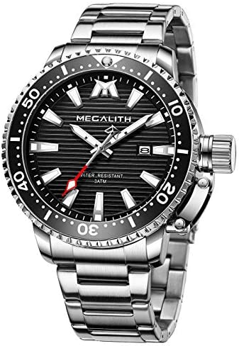 MEGALITH Mens Watches with Stainless Steel Waterproof Analog Quartz Fashion Business Luminous Metal Watch for Men, Auto Date