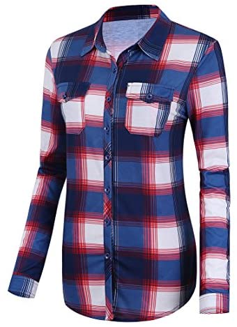 Women's Classic Plaid Shirt Button Down Long Sleeve Blouse