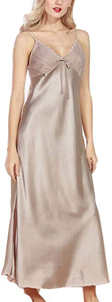 Women's Oversized Silk Solid Nightdress Plain Spaghetti Strap Sexy Sleeveless Long Nightgown