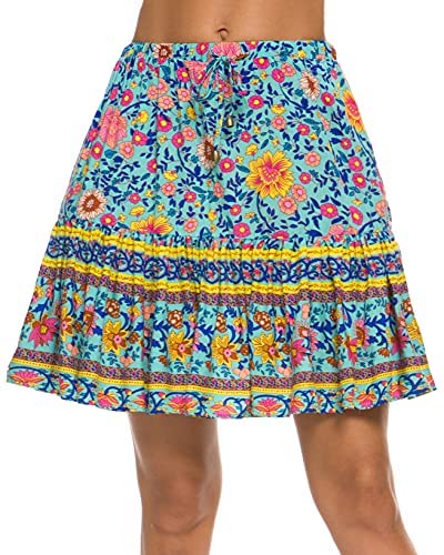 Women's Flared Short Skirt Floral/Solid Ruffle Mini Skater Skirt