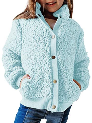 GAMISOTE Girls Warm Fleece Jacket Button Up Faux Shearling Chunky Outerwear Coat With Pockets