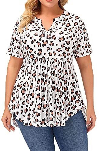 Women's Plus Size Tunic Tops Short Sleeve Floral Tunics for Leggings