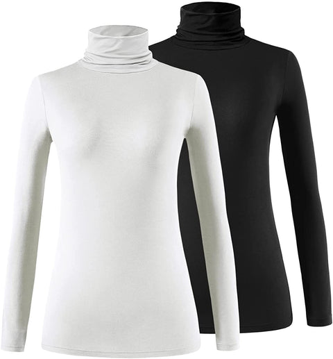 Xelky Womens Long Sleeve Turtleneck Shirt Lightweight Slim Turtle Neck Active Tops Basic Pullover Undershirt 2 Pack