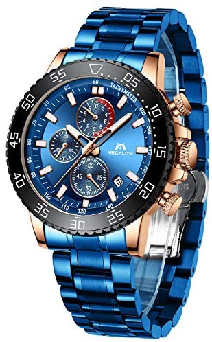 MEGALITH Mens Chronograph Watches Stainless Steel Man Waterproof Watch Luminous Gent Wristwatches for Men Fashion Business Classic Analog Quartz Date Watches
