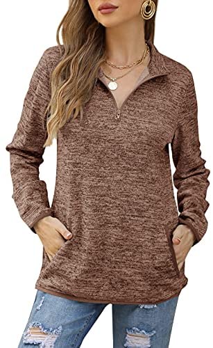 GAMISOTE Women's Long Sleeve High Collar Sweatshirt Quarter Zip Up Pullover Tops with Pockets