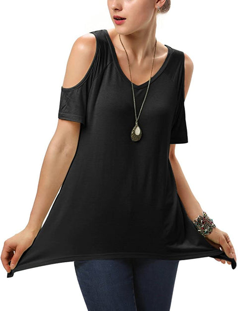 Women's Vogue Shoulder Off Wide Hem Design Top Shirt